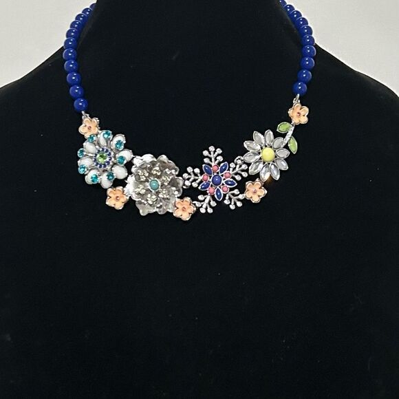 Lia Sophia Full Bloom Necklace Multicolor Crystal & Resin Silver Tone Statement - Picture 1 of 7
